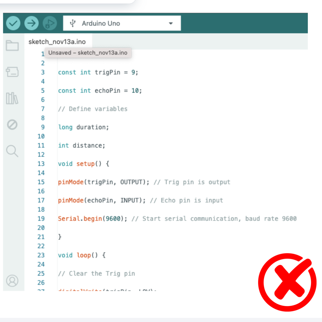 First trial of the ultrasonic sensor code; the readings were unstable and the output didn’t respond correctly.